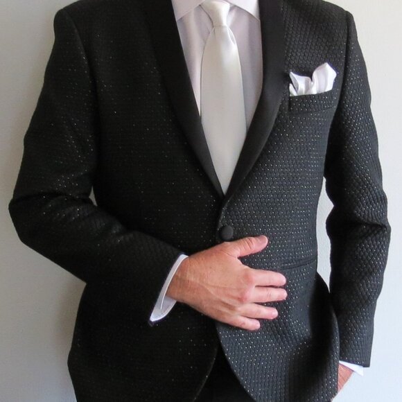 Men's Black and Metallic Quilted Formal Jacket 40S